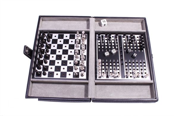 Дорожный игровой набор Duke из 3 игр в кожаном кейсе: шахматы, шашки, нарды